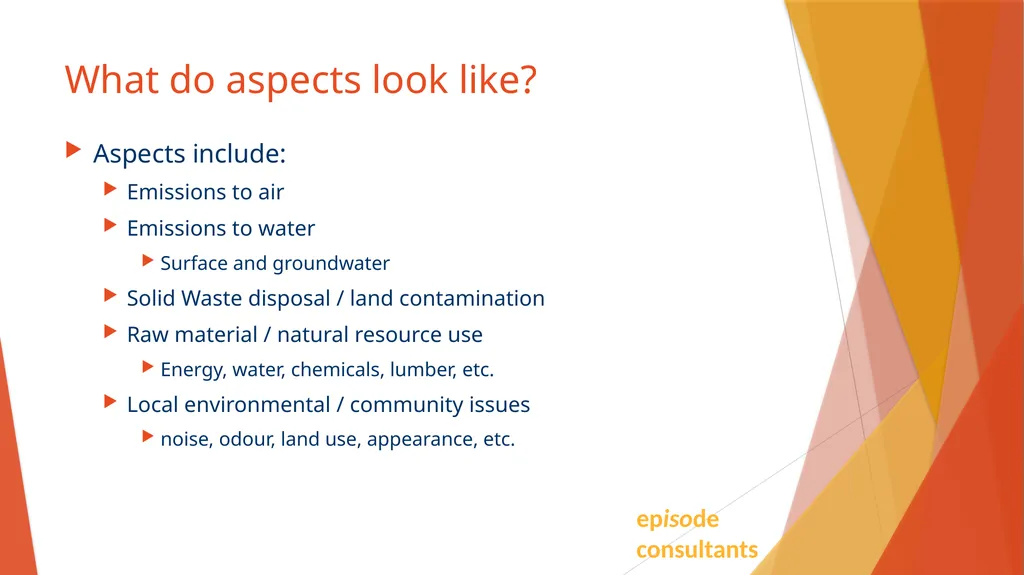 ISO 14001:2015 Identifying Aspects And Impacts - slide 8 of 14