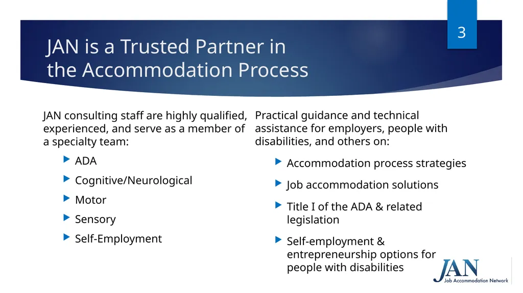 Ask JAN! We can help. A Trusted Partner in the - slide 3 of 28