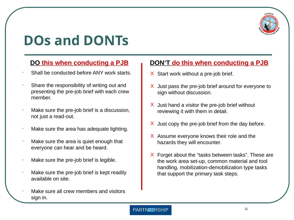 Pre-Job Briefings Continuing Education First - slide 11 of 12