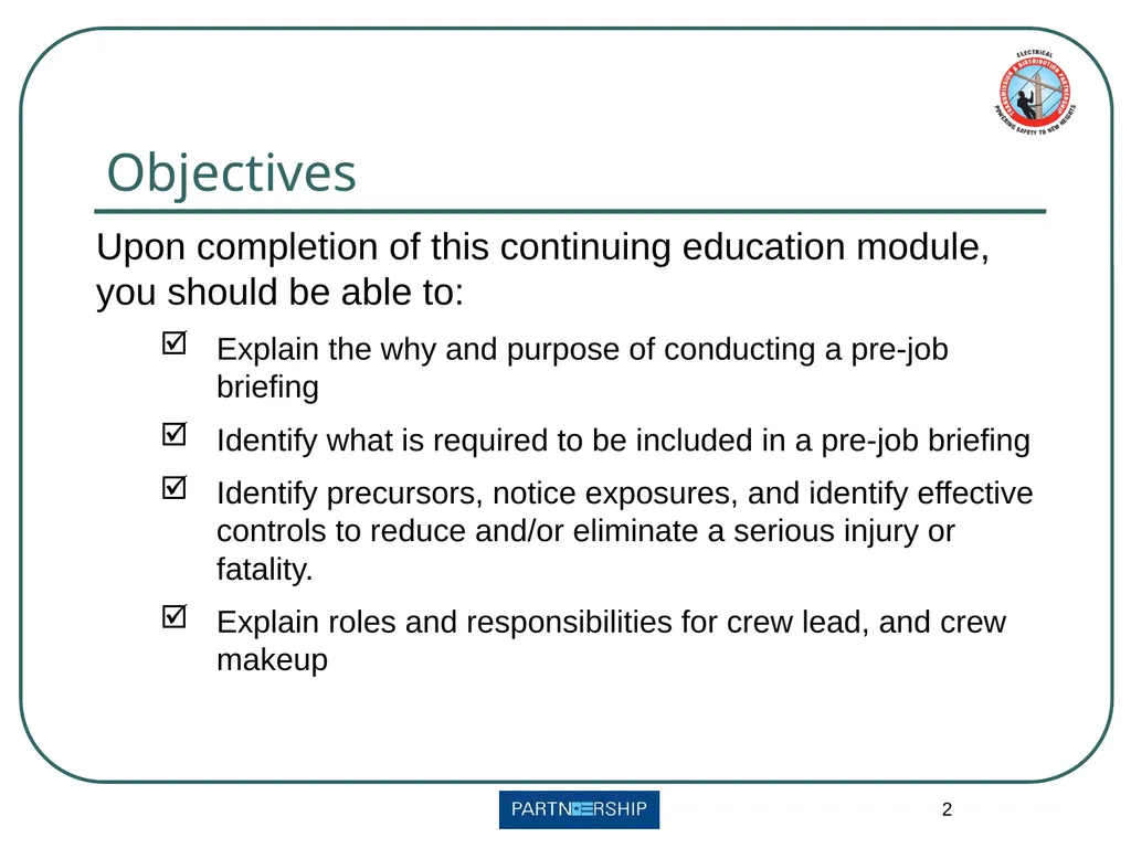 Pre-Job Briefings Continuing Education First - slide 2 of 12