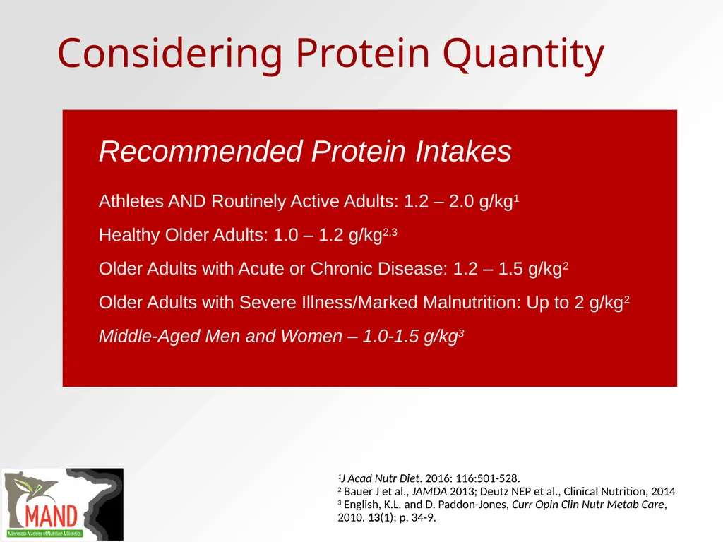 Protein Recommendations for Healthy Aging: - slide 9 of 39