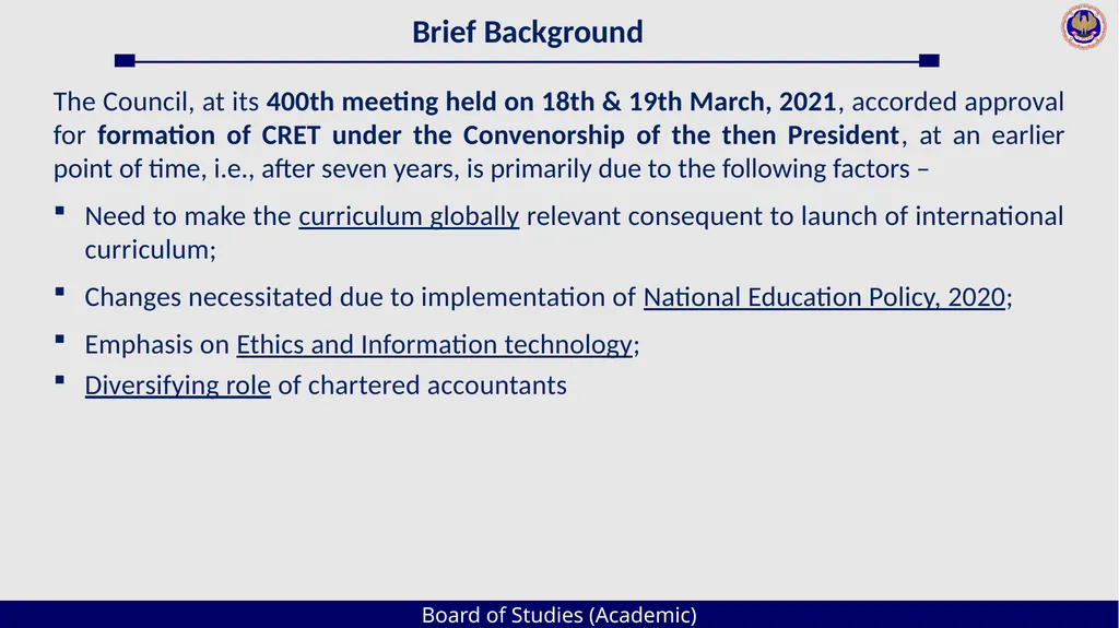 Board of Studies (Academic) An Overview The - slide 5 of 54