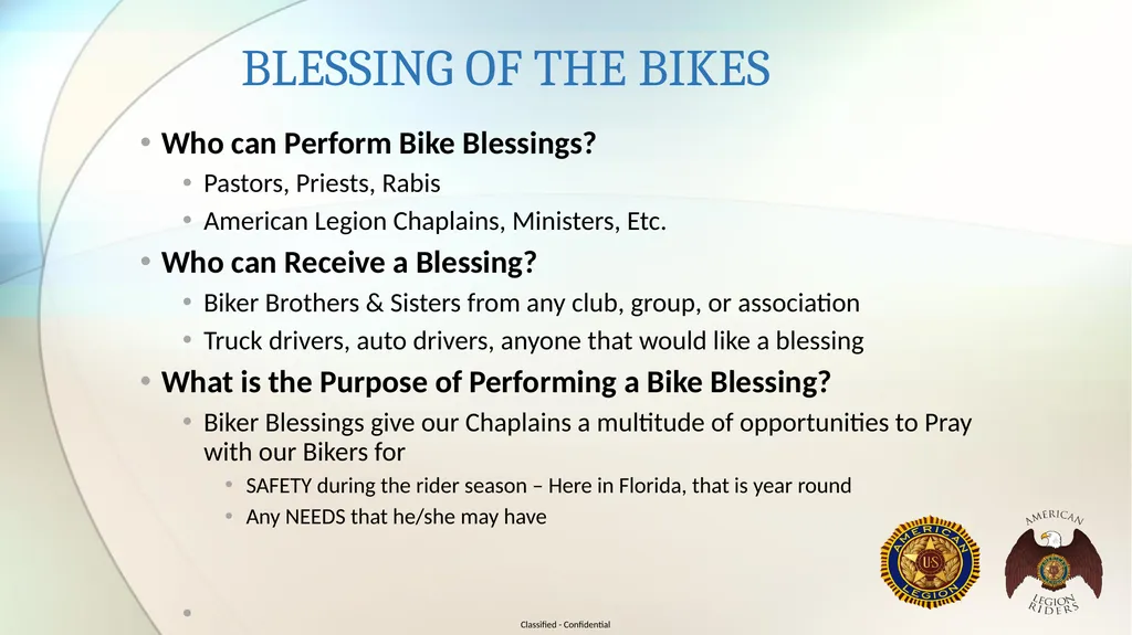 Florida Legion Riders Chaplain Training* For god - slide 12 of 16