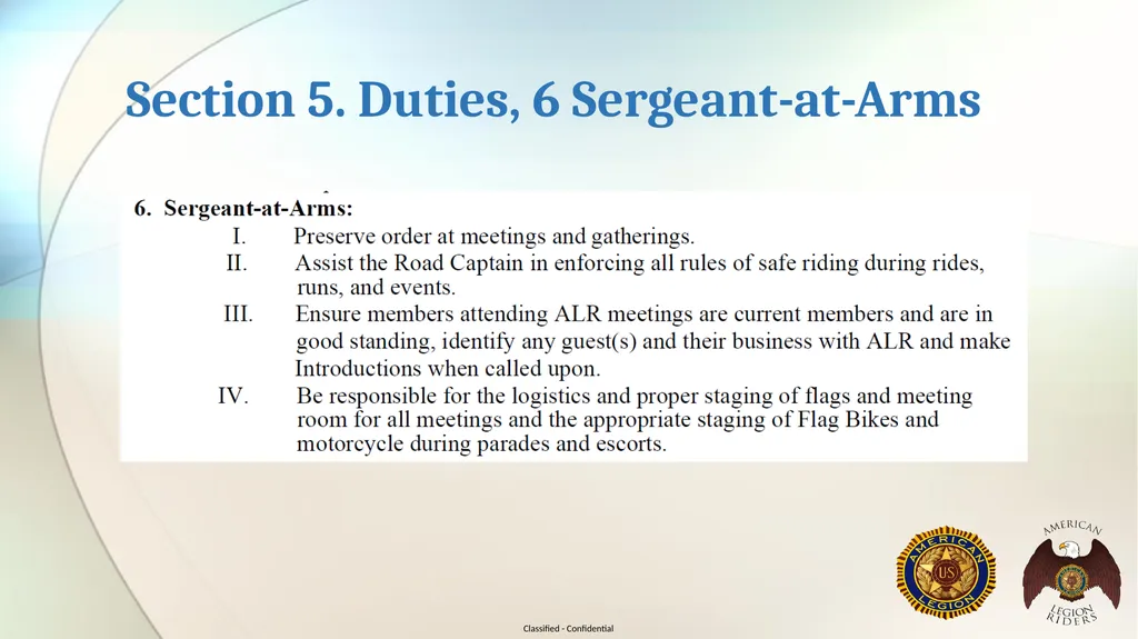 AMERICAN LEGION RIDERS Sergeant-At-Arms Training - slide 2 of 13