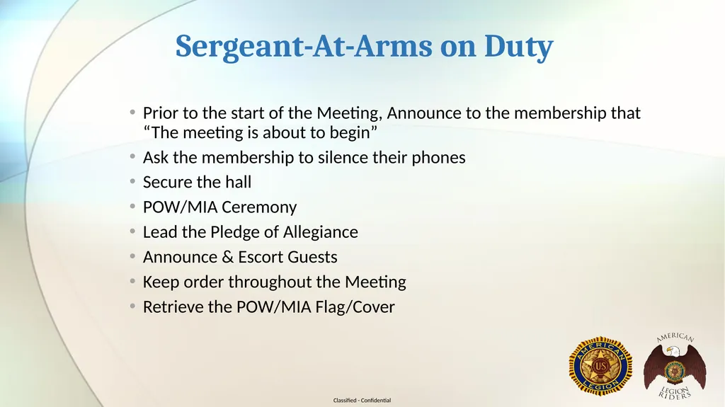 AMERICAN LEGION RIDERS Sergeant-At-Arms Training - slide 12 of 13