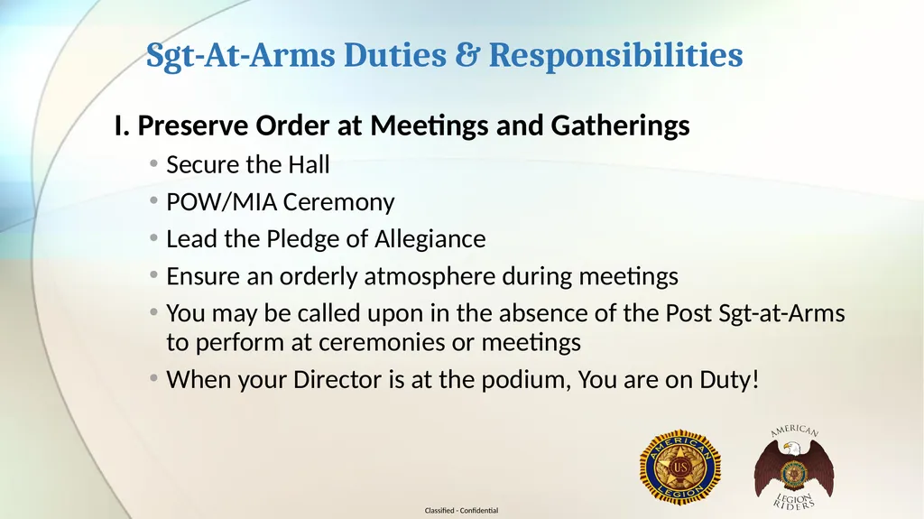 AMERICAN LEGION RIDERS Sergeant-At-Arms Training - slide 3 of 13