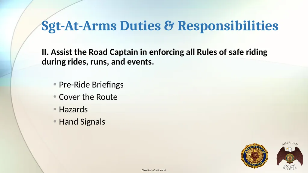 AMERICAN LEGION RIDERS Sergeant-At-Arms Training - slide 4 of 13