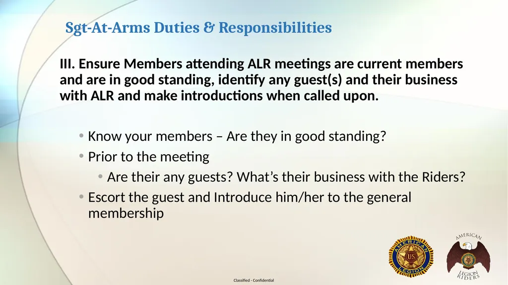 AMERICAN LEGION RIDERS Sergeant-At-Arms Training - slide 5 of 13