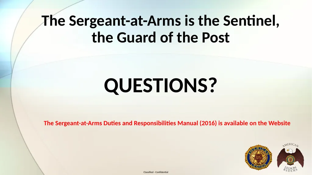 AMERICAN LEGION RIDERS Sergeant-At-Arms Training - slide 13 of 13