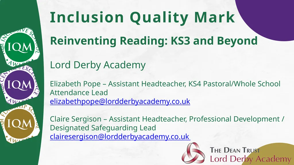 Inclusion Quality Mark Reinventing Reading: KS3 - slide 1 of 26