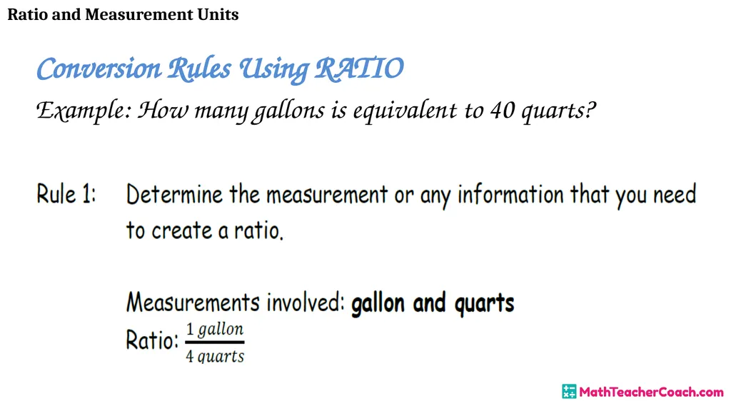 Ratio and Measurement Units Unit 1 Lesson 8 Math 6 - slide 7 of 23