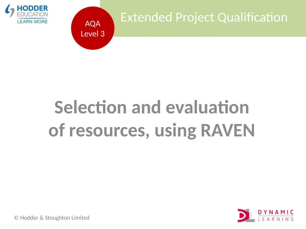Selection and evaluation of resources, using RAVEN - slide 1 of 8