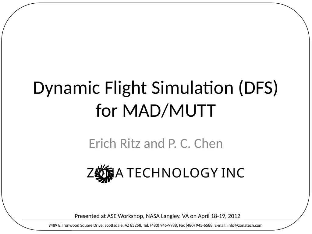 Dynamic Flight Simulation (DFS) for MAD/MUTT Erich - slide 1 of 34
