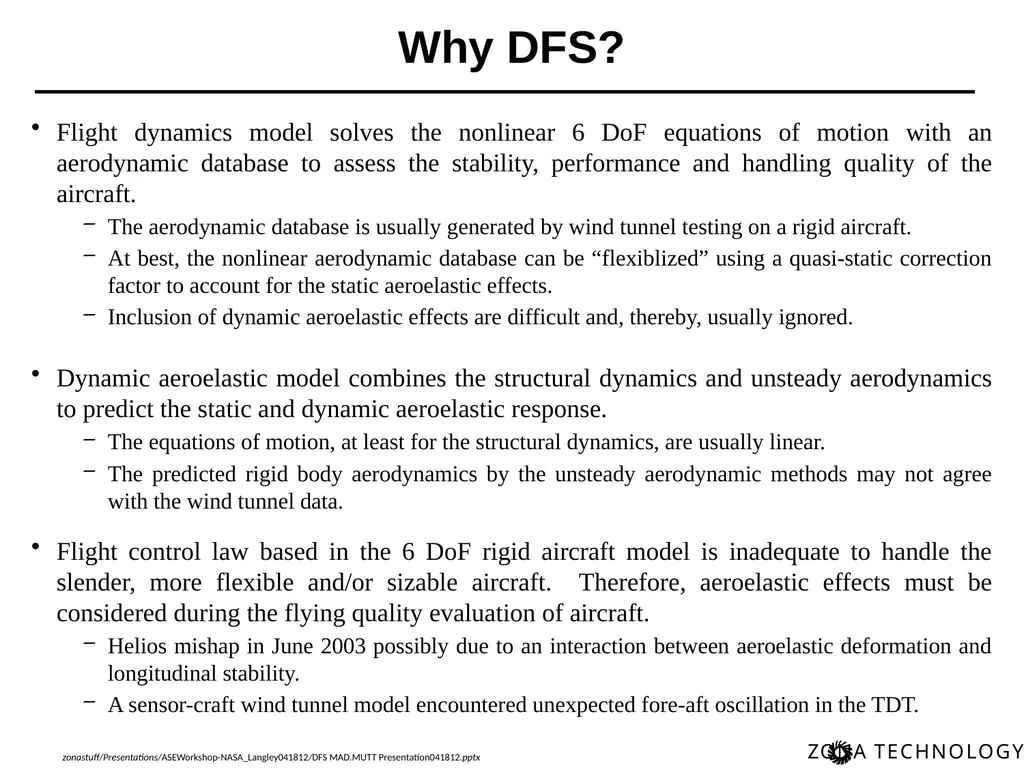 Dynamic Flight Simulation (DFS) for MAD/MUTT Erich - slide 2 of 34