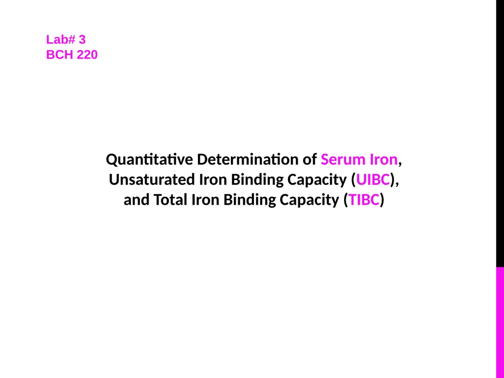 Quantitative Determination of Serum Iron, - slide 1 of 18