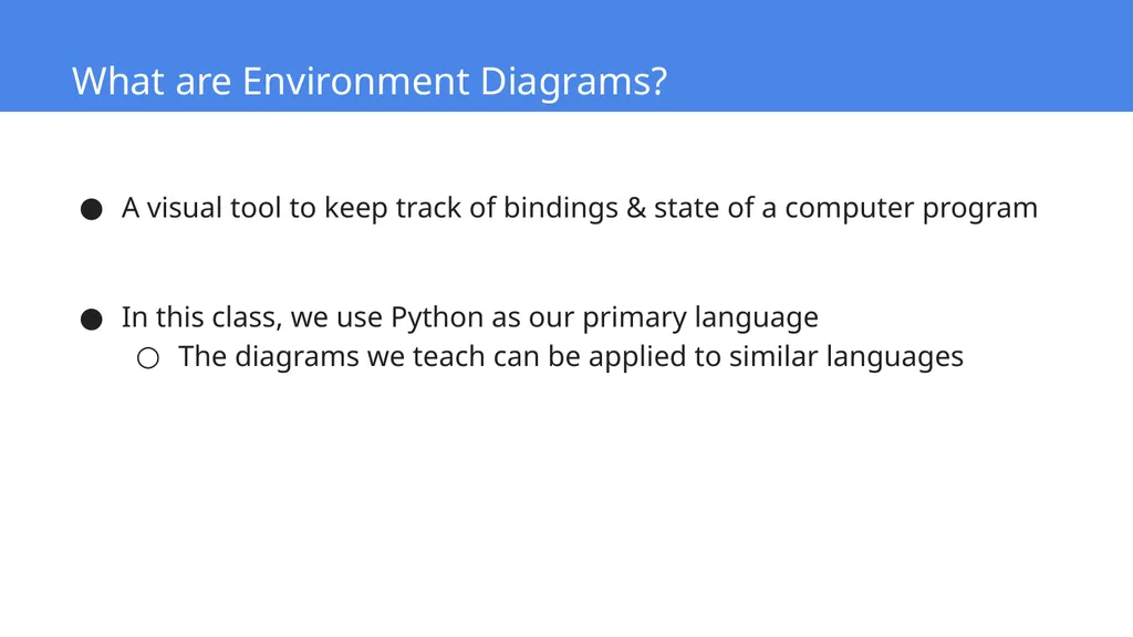 Environment Diagrams Slides adapted from Berkeley - slide 2 of 21