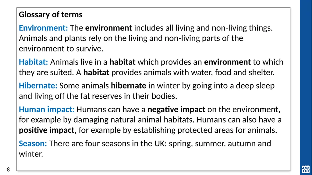 Living things and their habitats Changing - slide 8 of 9