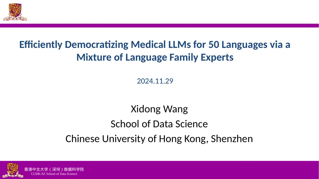 Efficiently Democratizing Medical LLMs for 50 - slide 1 of 19