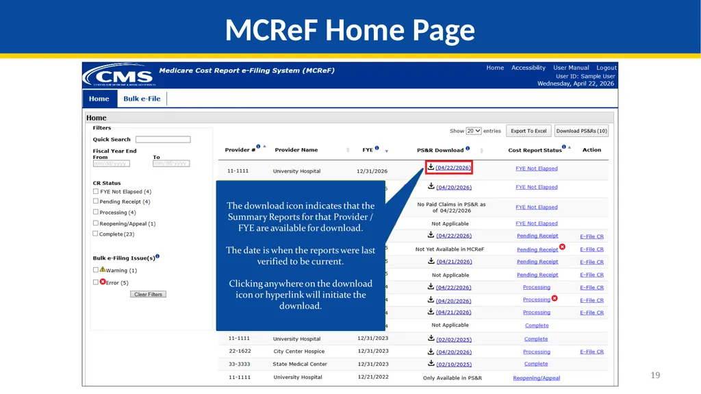 Medicare Part A Cost Report e-Filing Updates - slide 19 of 89