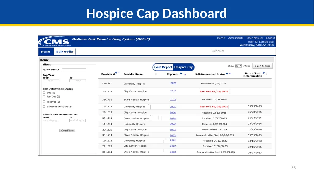 Medicare Part A Cost Report e-Filing Updates - slide 33 of 89