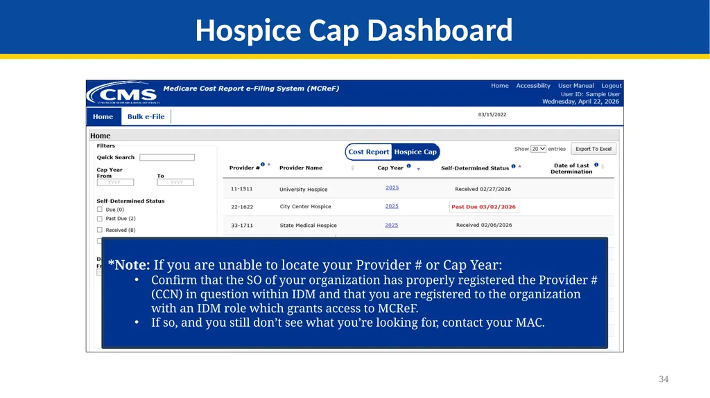 Medicare Part A Cost Report e-Filing Updates - slide 34 of 89