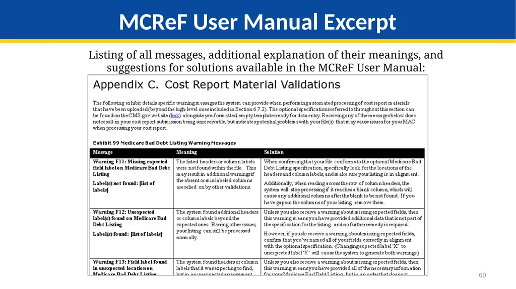 Medicare Part A Cost Report e-Filing Updates - slide 60 of 89