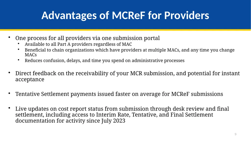 Medicare Part A Cost Report e-Filing Updates - slide 9 of 89