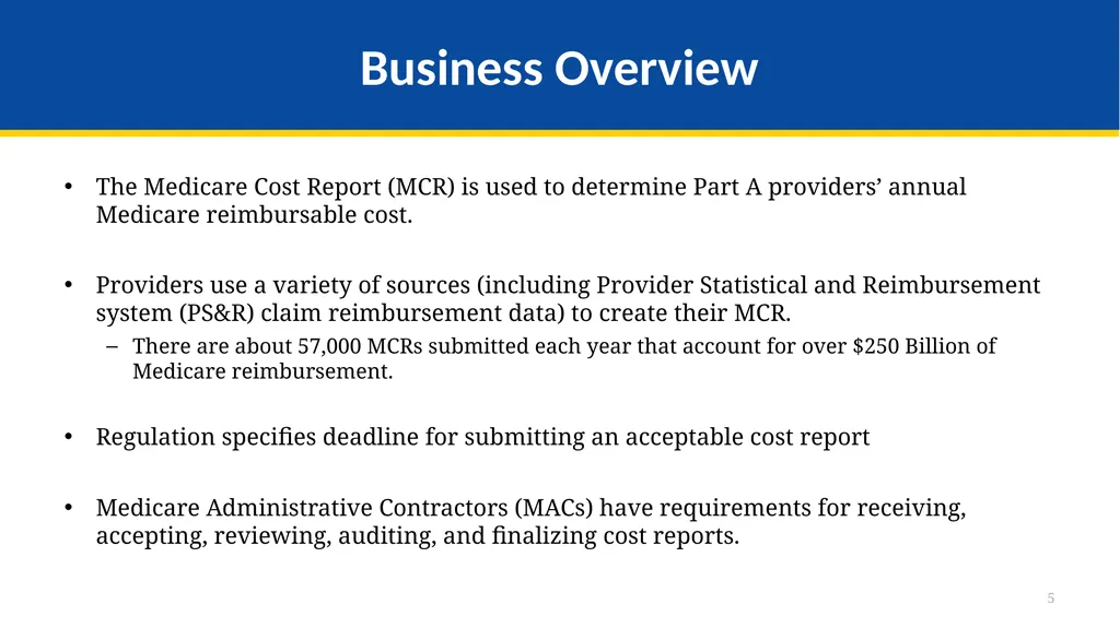 Medicare Part A Cost Report e-Filing Updates - slide 5 of 89
