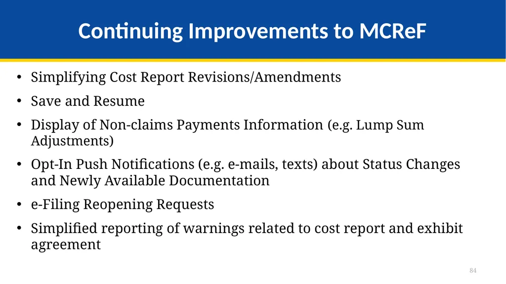 Medicare Part A Cost Report e-Filing Updates - slide 84 of 89