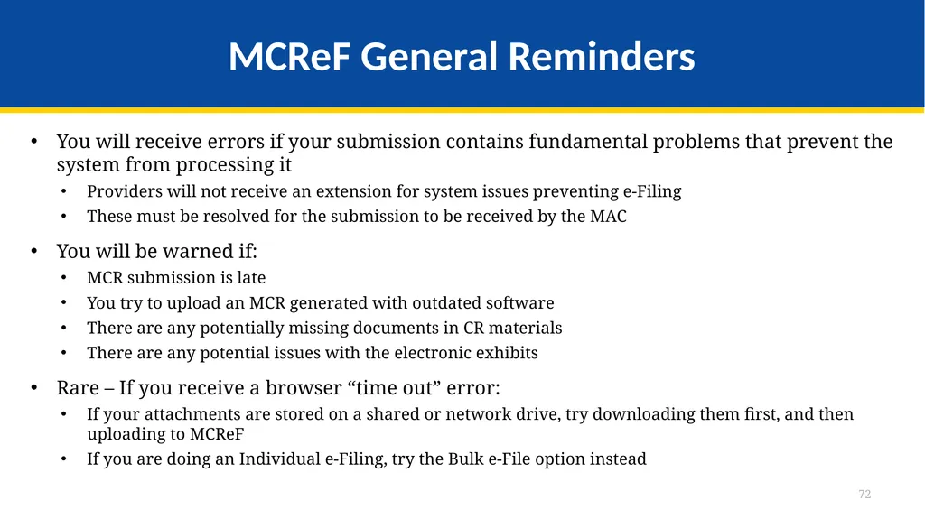 Medicare Part A Cost Report e-Filing Updates - slide 72 of 89