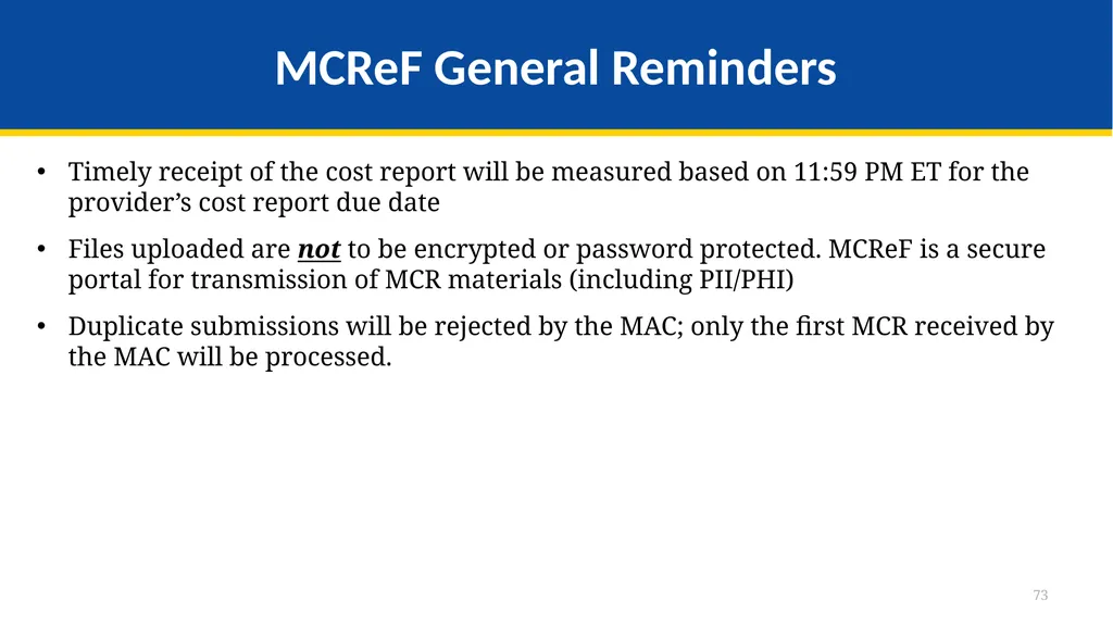 Medicare Part A Cost Report e-Filing Updates - slide 73 of 89