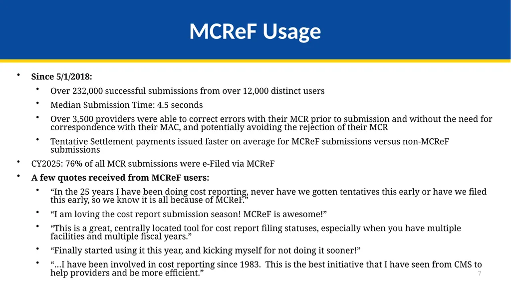 Medicare Part A Cost Report e-Filing Updates - slide 7 of 89