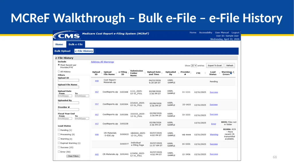 Medicare Part A Cost Report e-Filing Updates - slide 68 of 89