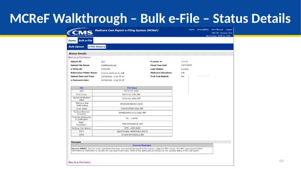 Medicare Part A Cost Report e-Filing Updates - slide 69 of 89