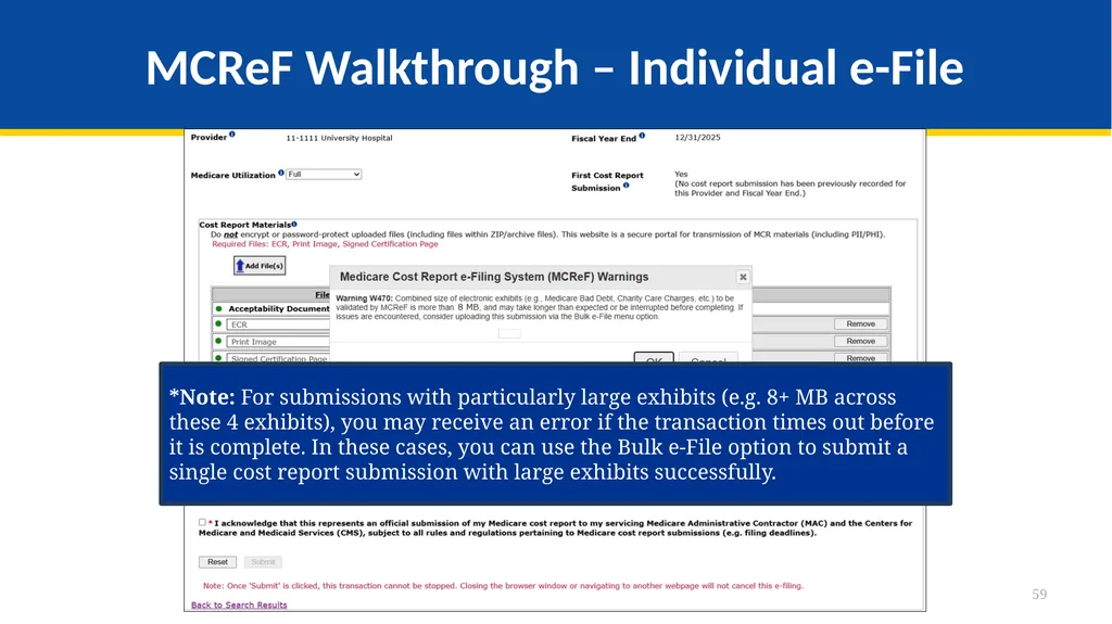 Medicare Part A Cost Report e-Filing Updates - slide 59 of 89