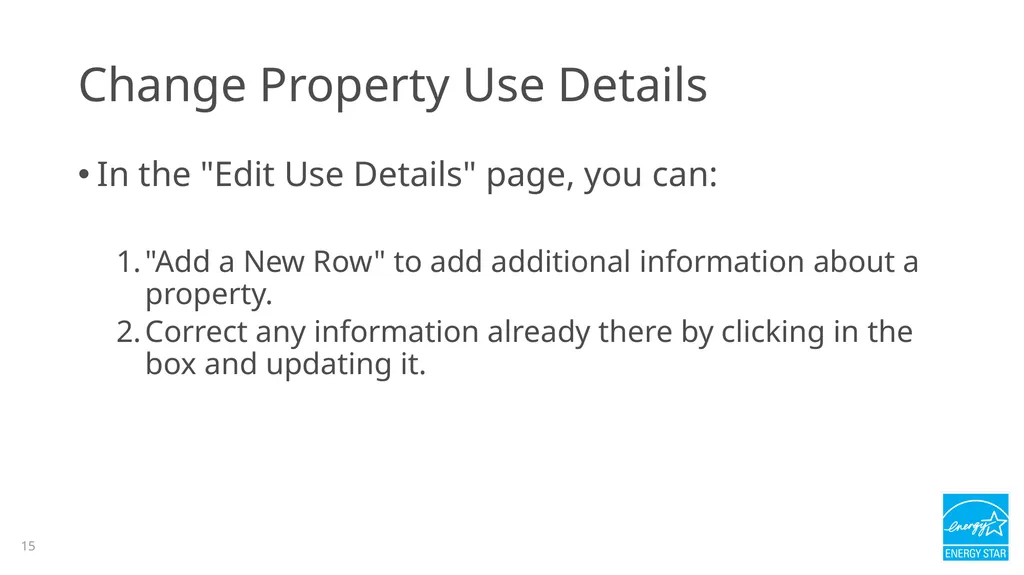 Portfolio Manager 201: Editing Property Details, - slide 15 of 64