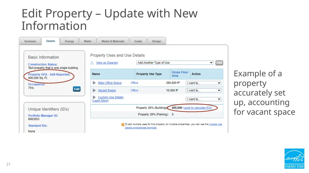 Portfolio Manager 201: Editing Property Details, - slide 21 of 64