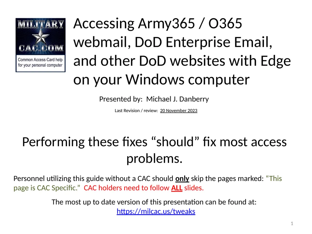 Accessing Army365 / O365 webmail, DoD Enterprise - slide 1 of 22