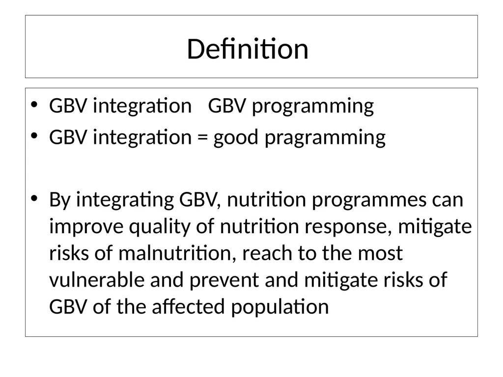GBV and Nutrition Key linkages, activities and - slide 5 of 17