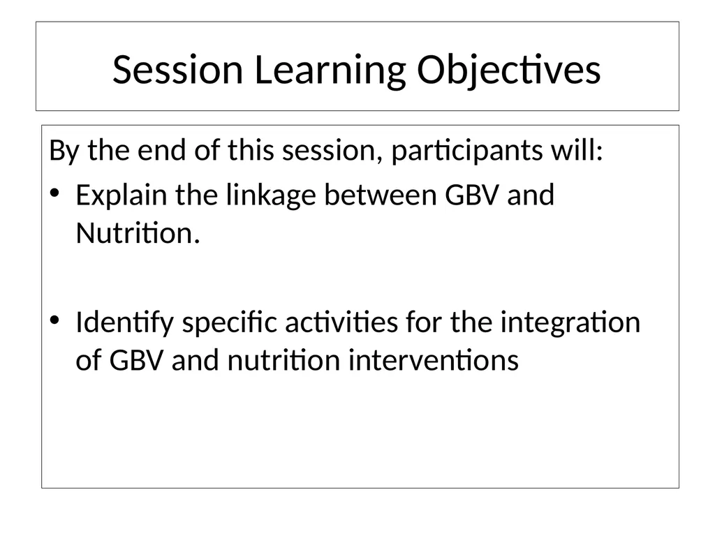 GBV and Nutrition Key linkages, activities and - slide 2 of 17