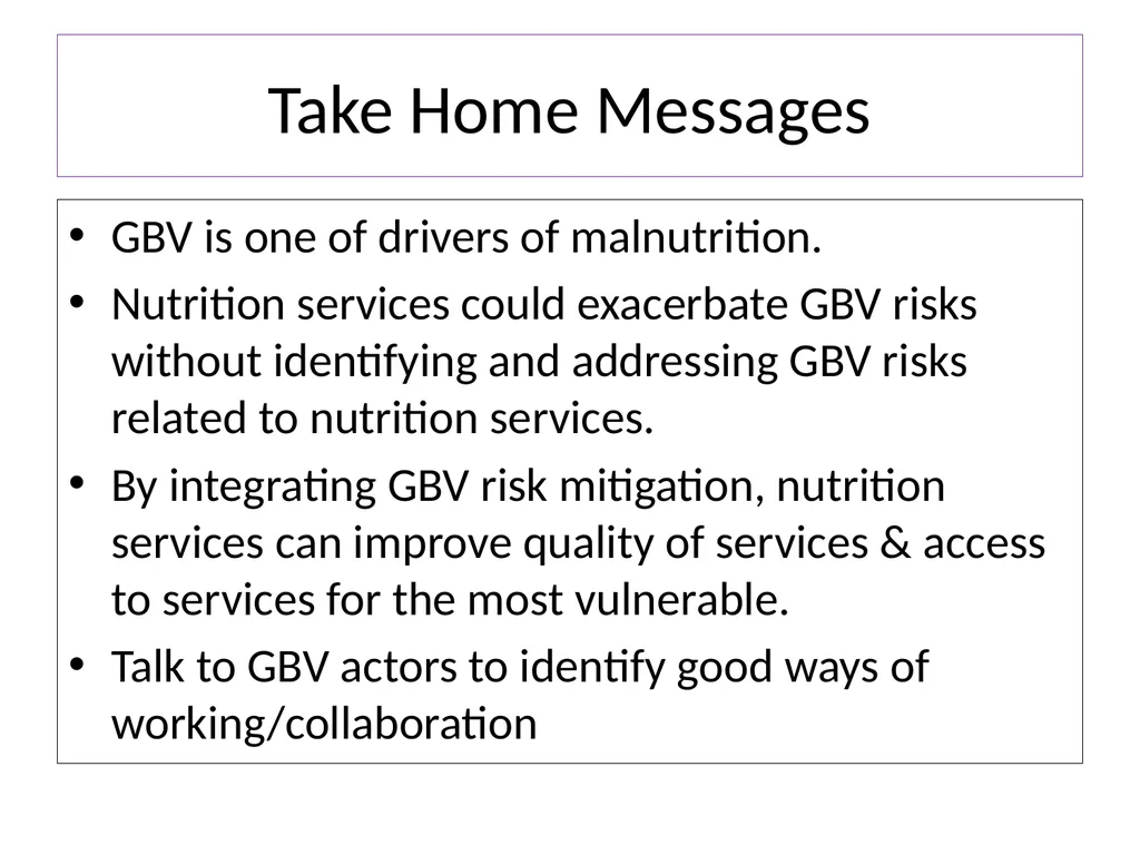 GBV and Nutrition Key linkages, activities and - slide 17 of 17