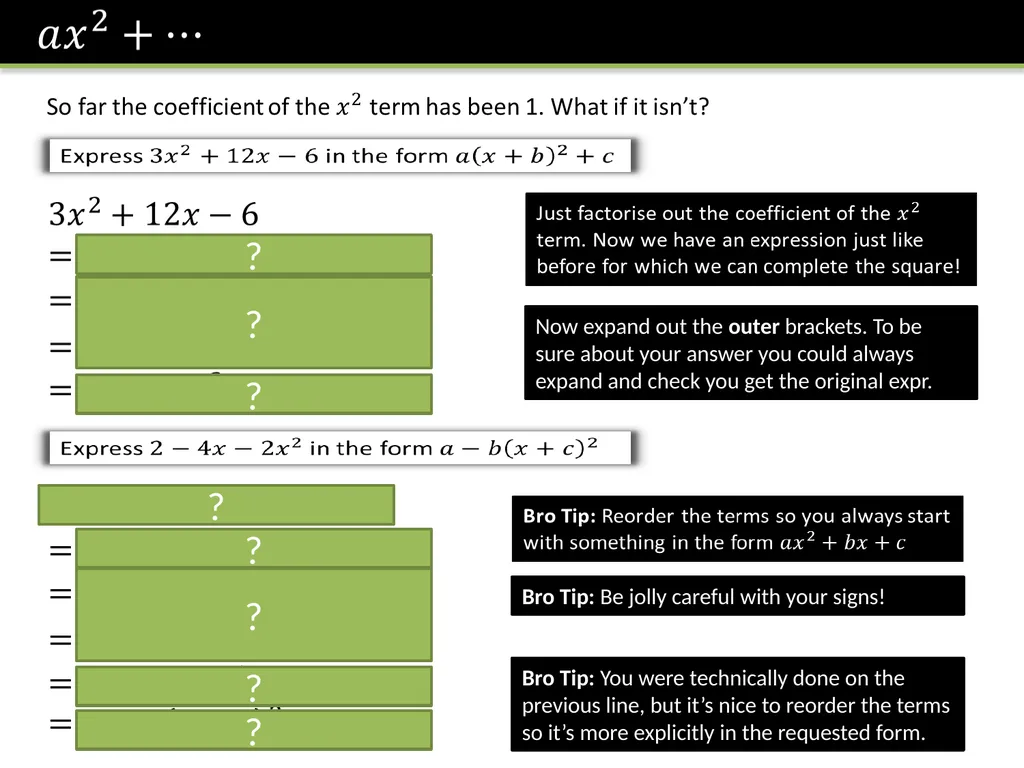 IGCSE Completing the Square Dr J Frost - slide 6 of 10