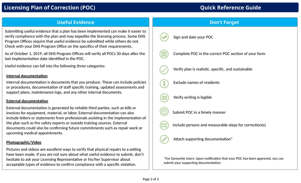 Licensing Plan of Correction (POC) Quick Reference - slide 2 of 3