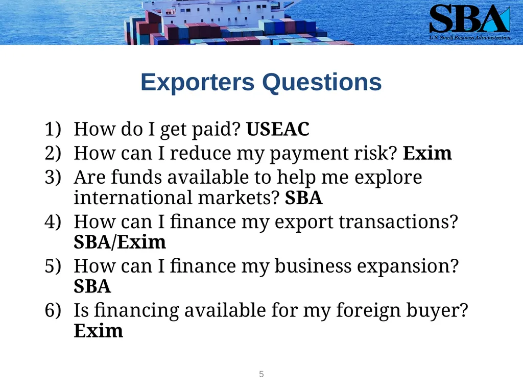 SBA Loan Programs to Support Small Business - slide 5 of 18