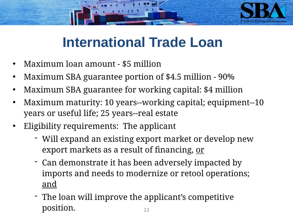 SBA Loan Programs to Support Small Business - slide 13 of 18