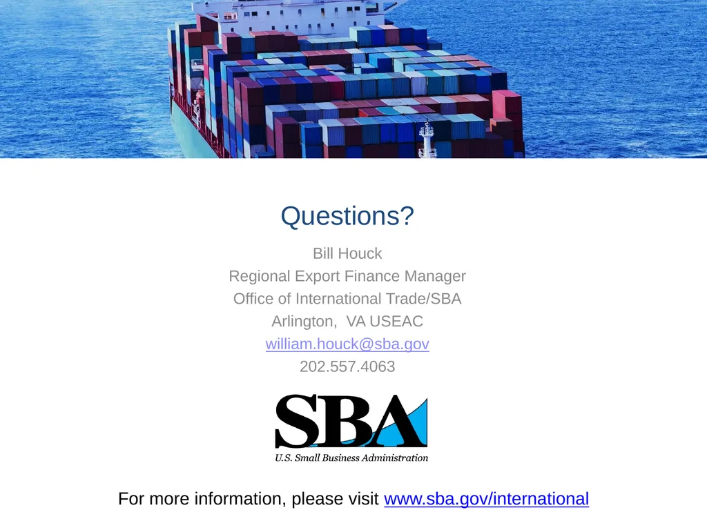 SBA Loan Programs to Support Small Business - slide 18 of 18