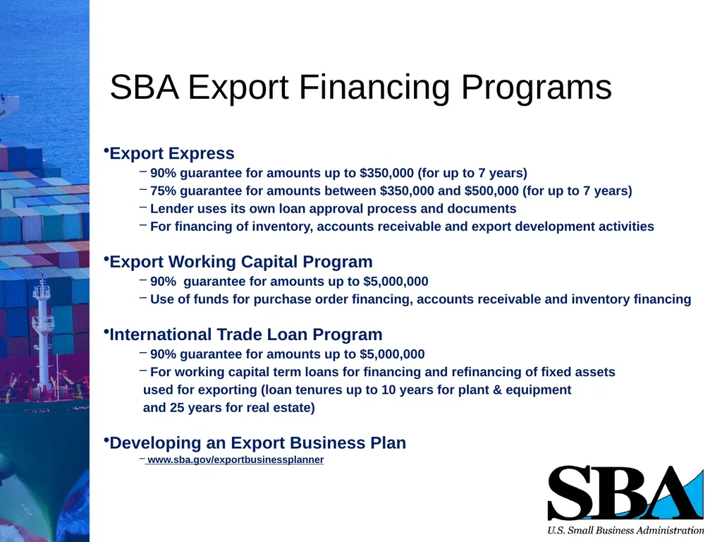 SBA Loan Programs to Support Small Business - slide 9 of 18