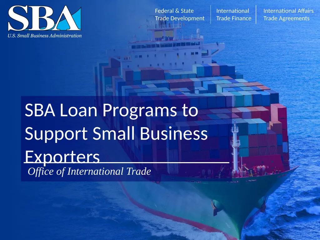 SBA Loan Programs to Support Small Business - slide 1 of 18