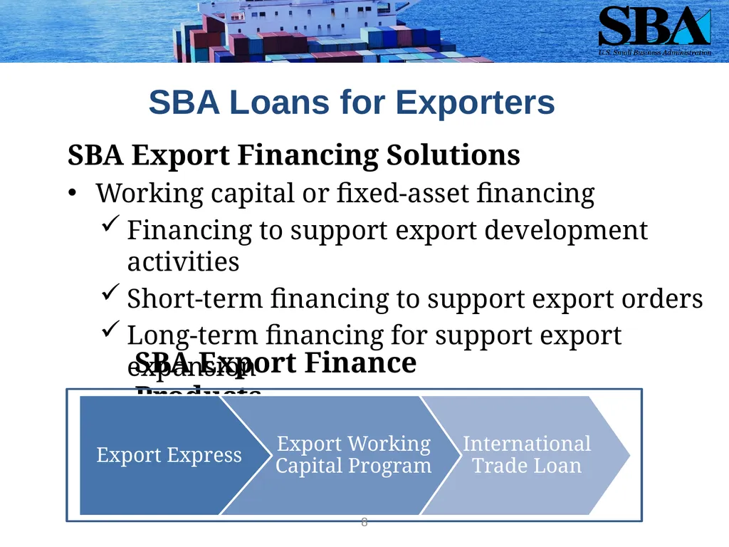 SBA Loan Programs to Support Small Business - slide 8 of 18