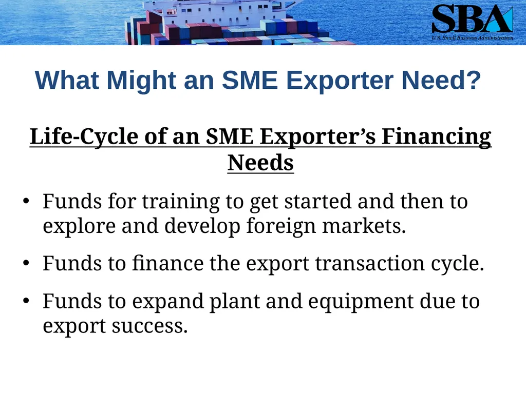 SBA Loan Programs to Support Small Business - slide 6 of 18